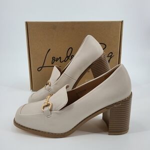 London Rag Cream Block Heel Loafers